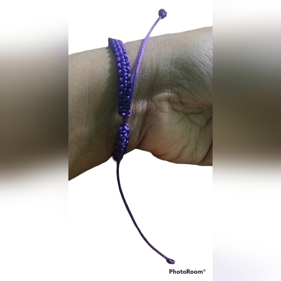Handmade Purple Adjustable Nylon Satin Cord Silver Round Spacer Bead and Acrylic - Picture 3 of 5